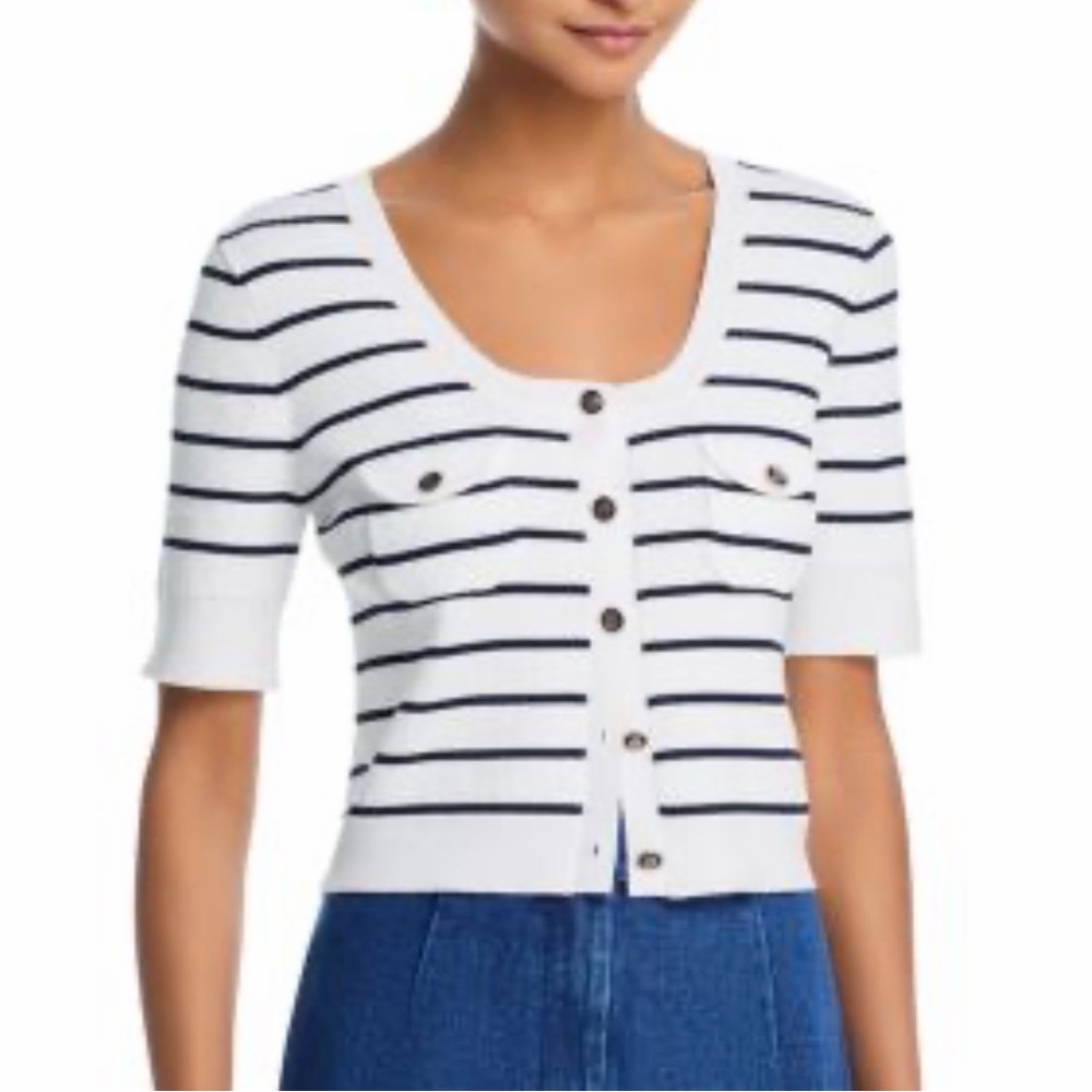 Aqua Cream and Black Ribbed Striped Top